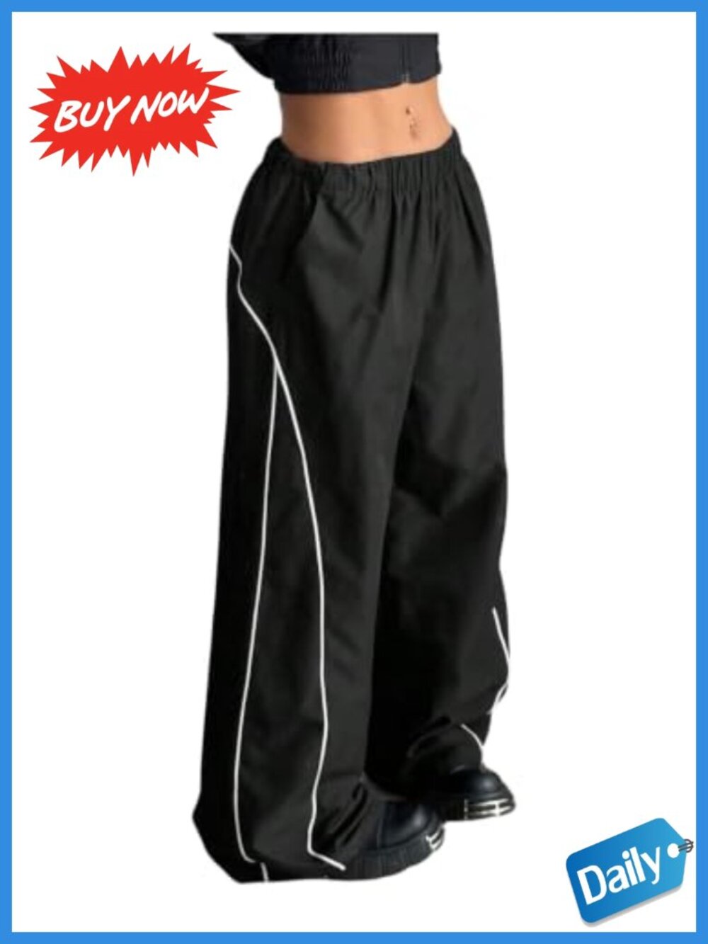 Plus Size Baggy Wide Leg Cargo Track Pants Y2K High Rise Elastic Waist